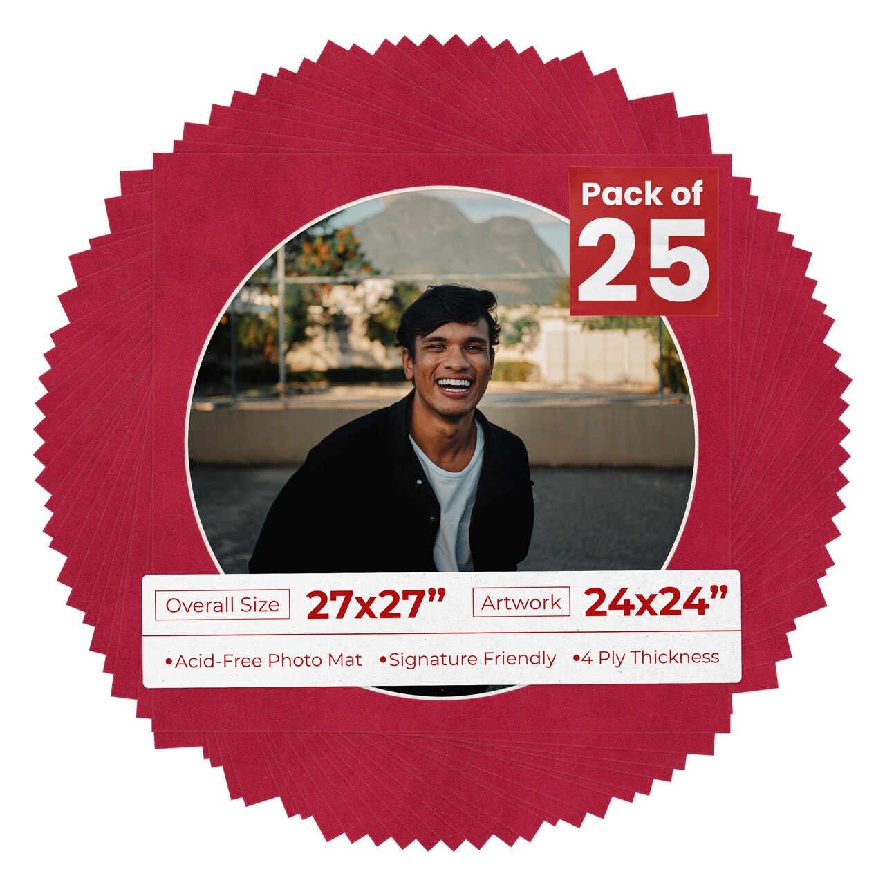 Red Suede Mat Board for 27x27 Frames - Circle Opening for 24x24 Photos